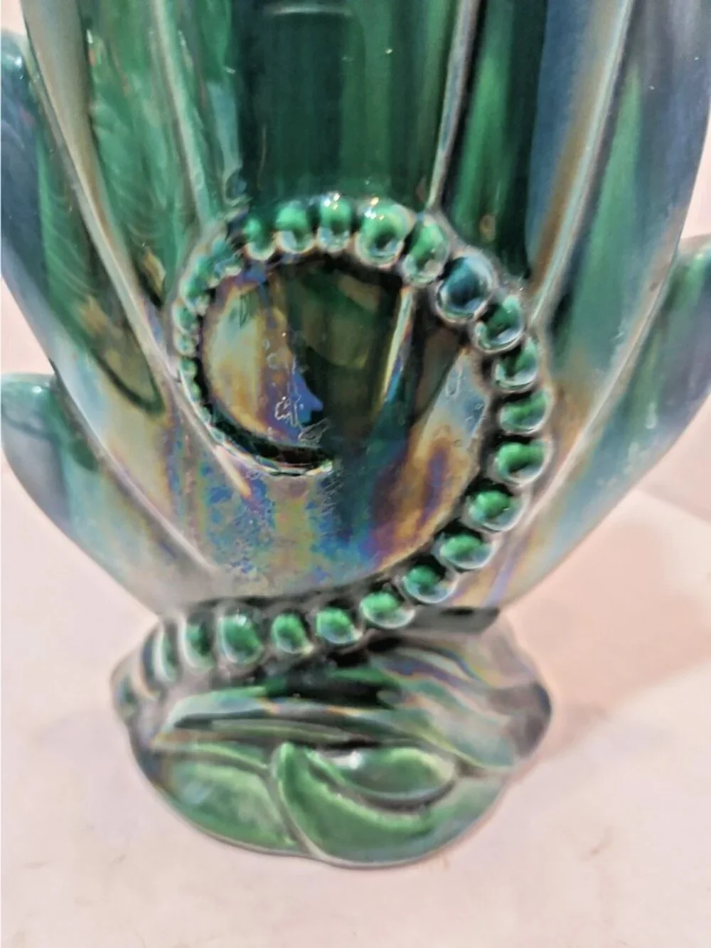 Vtg Royal Haeger R832 Iridescent Green Drip Glaze Vase With Octopus Tentacle